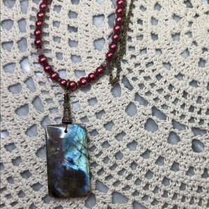 bohemian dark rose Pearl and Labradorite Necklace